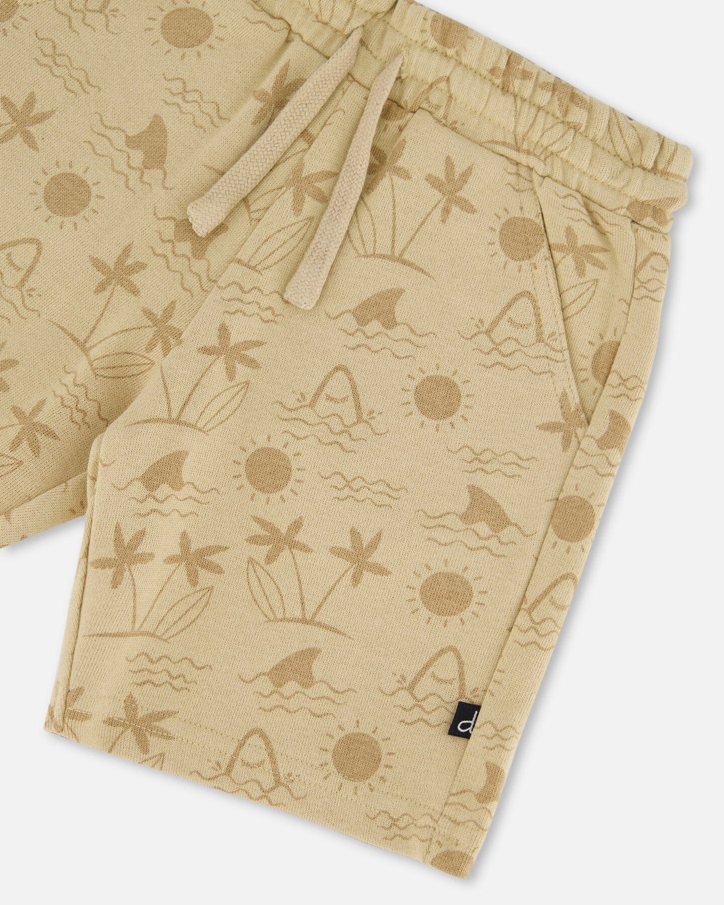 Printed French Terry Short Beige With Palm Trees-3