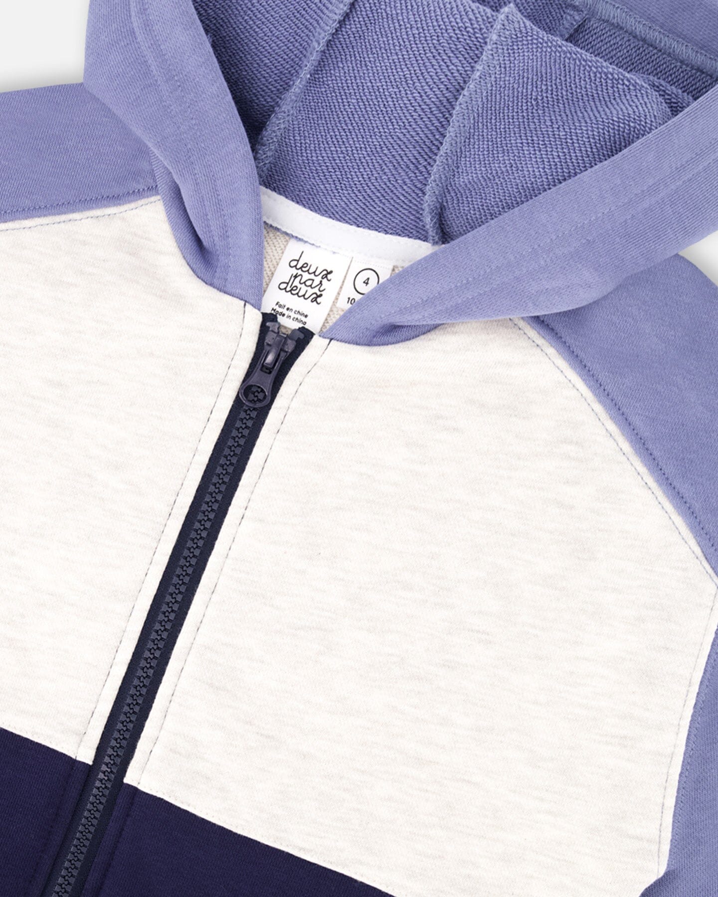 French Terry Color Block Full Zip Hoodie Sweatshirt Blue, Navy And Cream-4