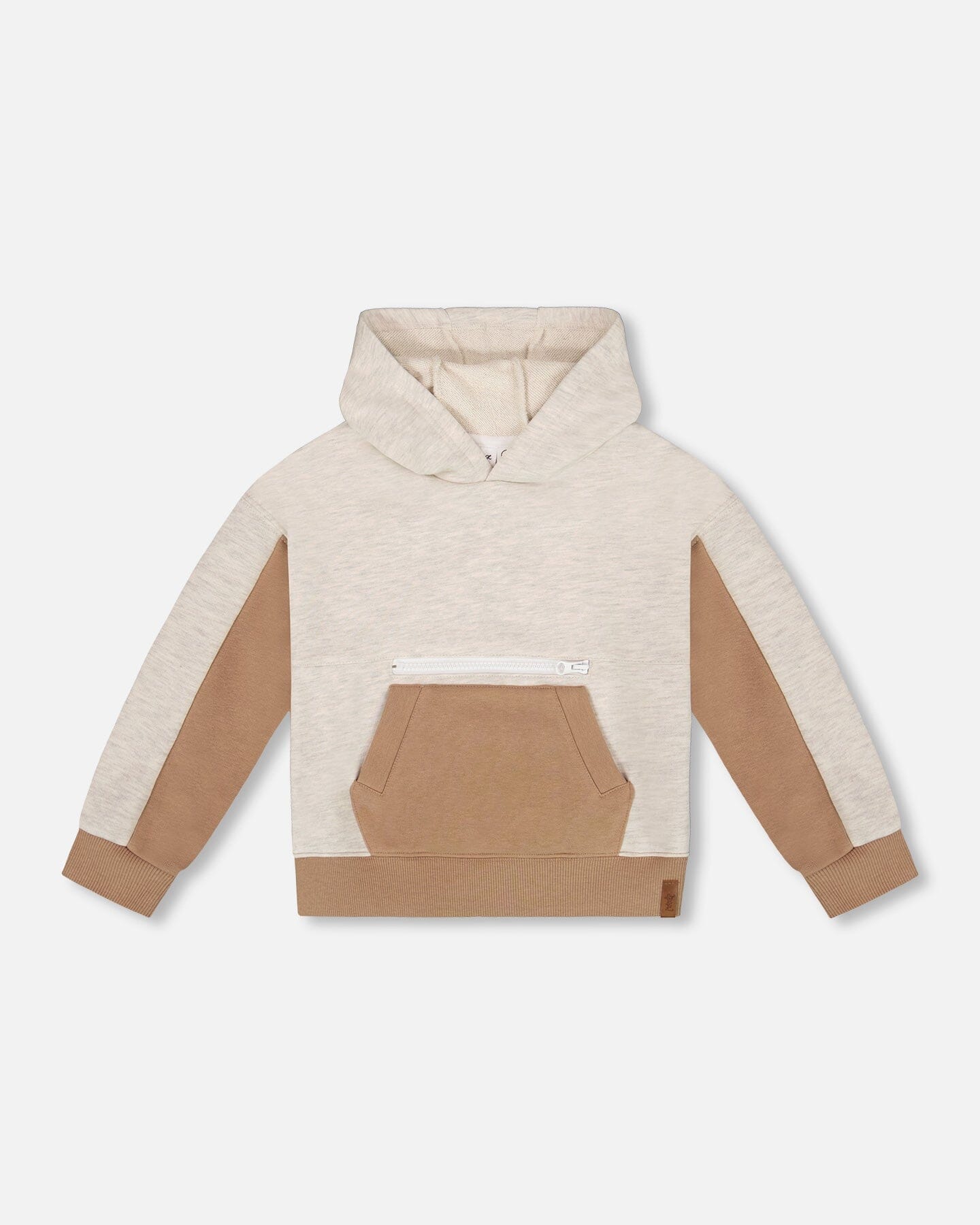French Terry Color Block Pullover Hoodie Sweatshirt Beige And Off-White-0