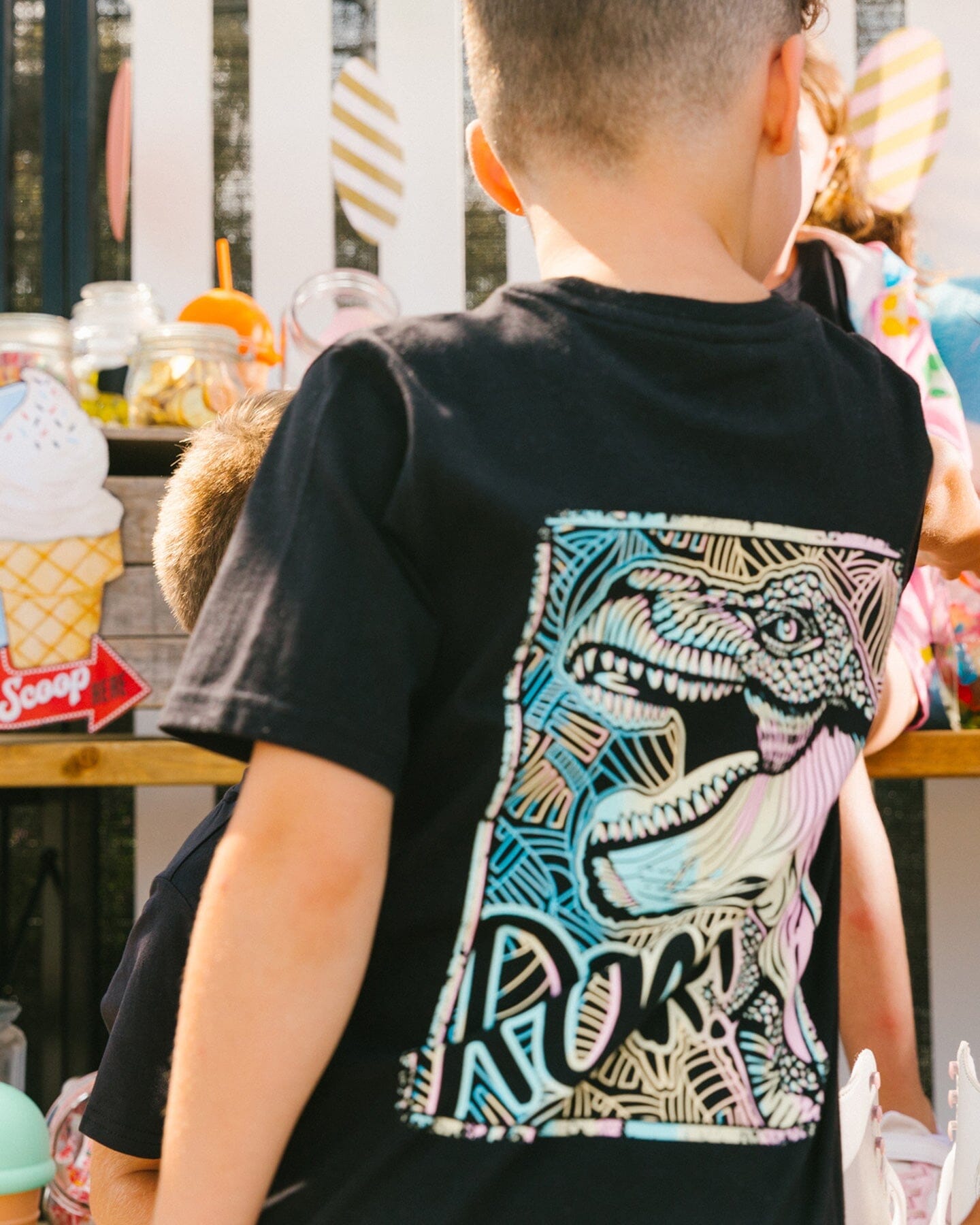 Organic Cotton Graphic Tee Black And Multicolored Dino-2