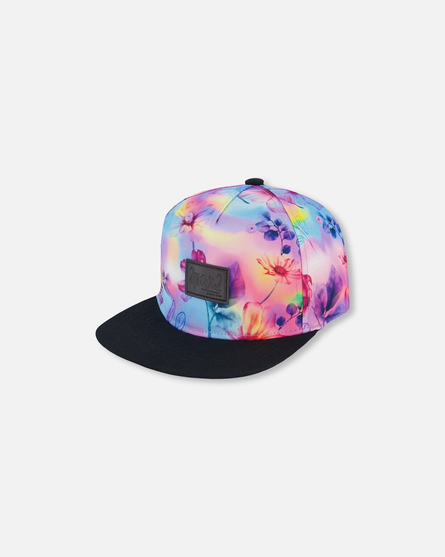 Printed Cap with Floral Print on Black and Multicolored Background-0