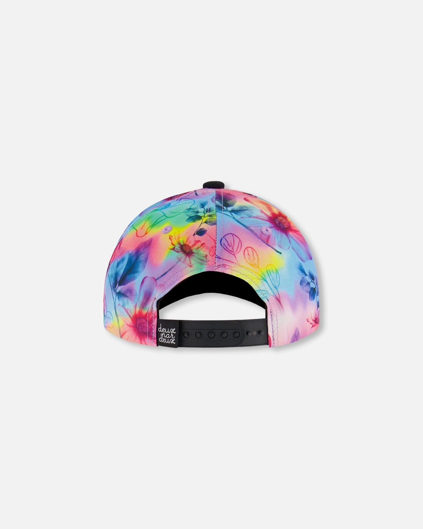 Printed Cap with Floral Print on Black and Multicolored Background-3
