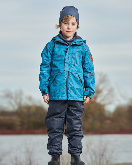 Two-Piece Mid-Season Outerwear Set Blue And Gray-1