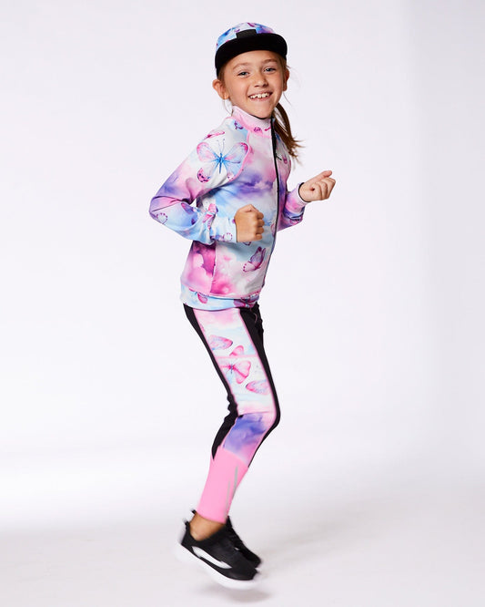 Printed Reversible Full Zip Athletic Cardigan Pink, Blue And Butterflies-1