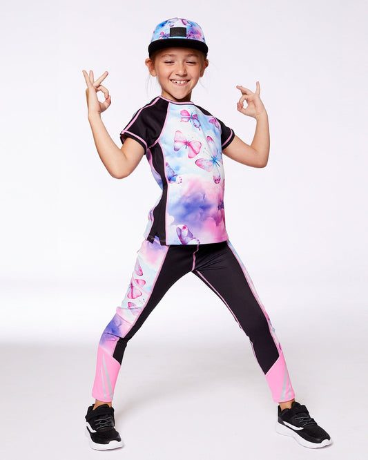 Printed Short Sleeve Athletic Top Pink, Black And Butterfly-1