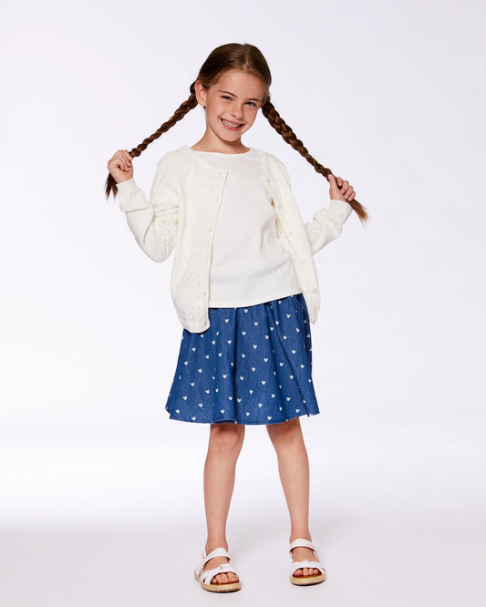 Printed Chambray Skort Navy Blue And White Hearts-1