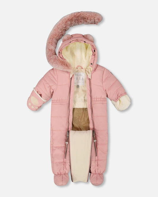 One-Piece Baby Layette Snowsuit Designed For Car Seat Dusty Pink-1