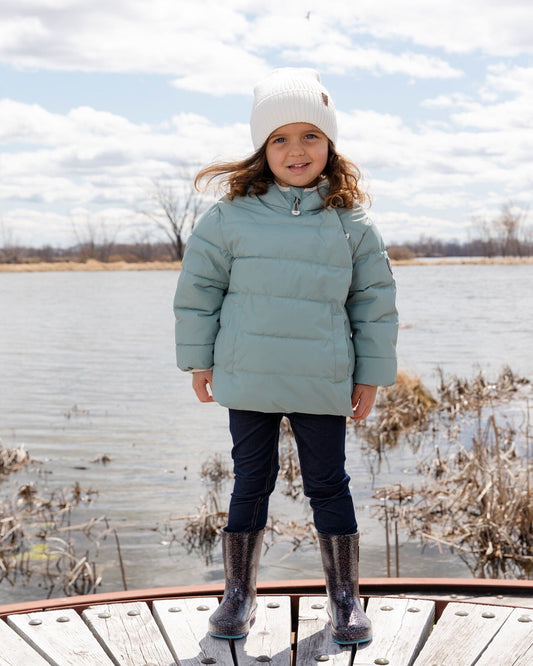 Compressible Winter Puffy Coat Designed For Car Seat Sage Green-1