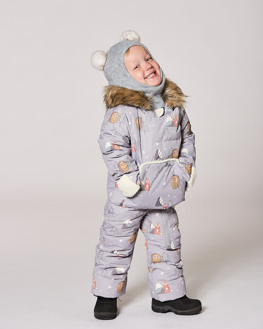 One-Piece Baby Snug Snowsuit Designed For Car Seat Gray Bear Print-1