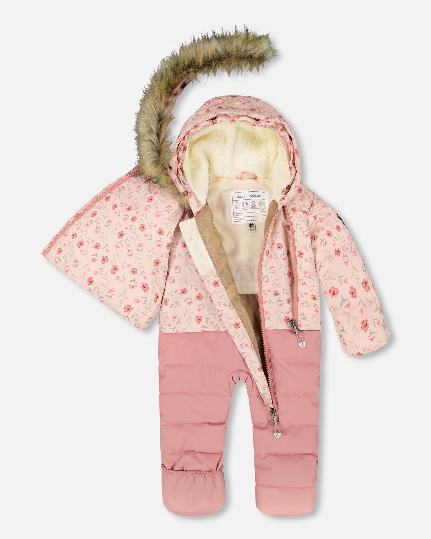 One-Piece Baby Snug Snowsuit Designed For Car Seat Pink Mini Flowers-2