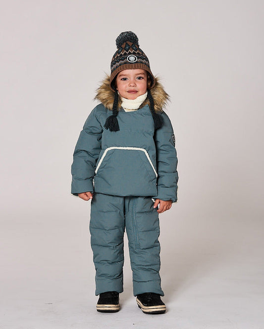 One-Piece Baby Snug Snowsuit Designed For Car Seat Dark Gray Blue-1