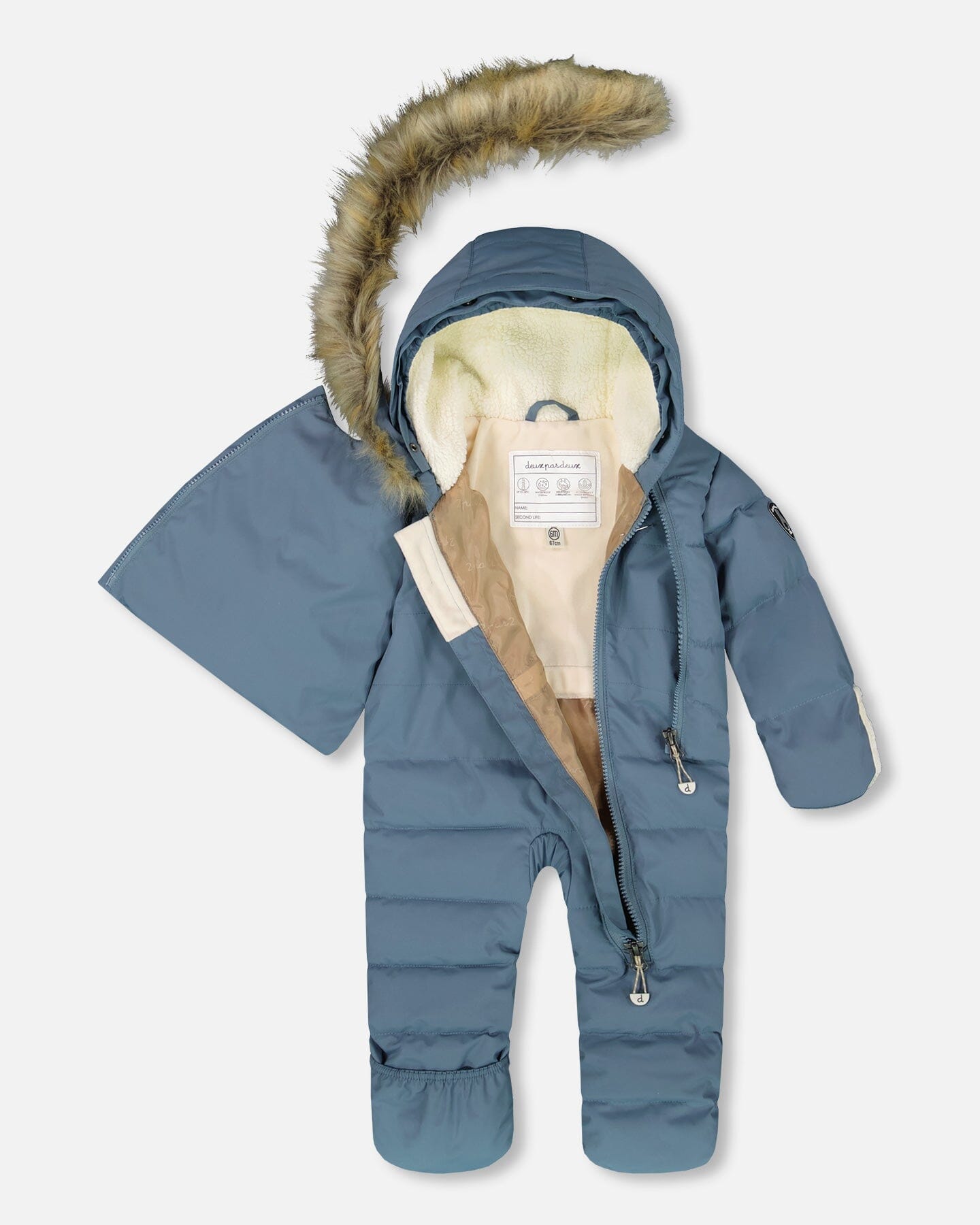 One-Piece Baby Snug Snowsuit Designed For Car Seat Dark Gray Blue-2