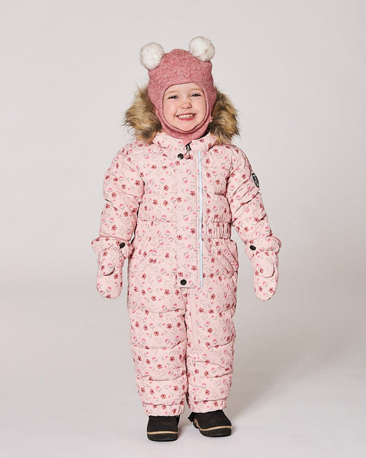 One-Piece Baby Original Puffy Snowsuit Pink Mini Flowers-1