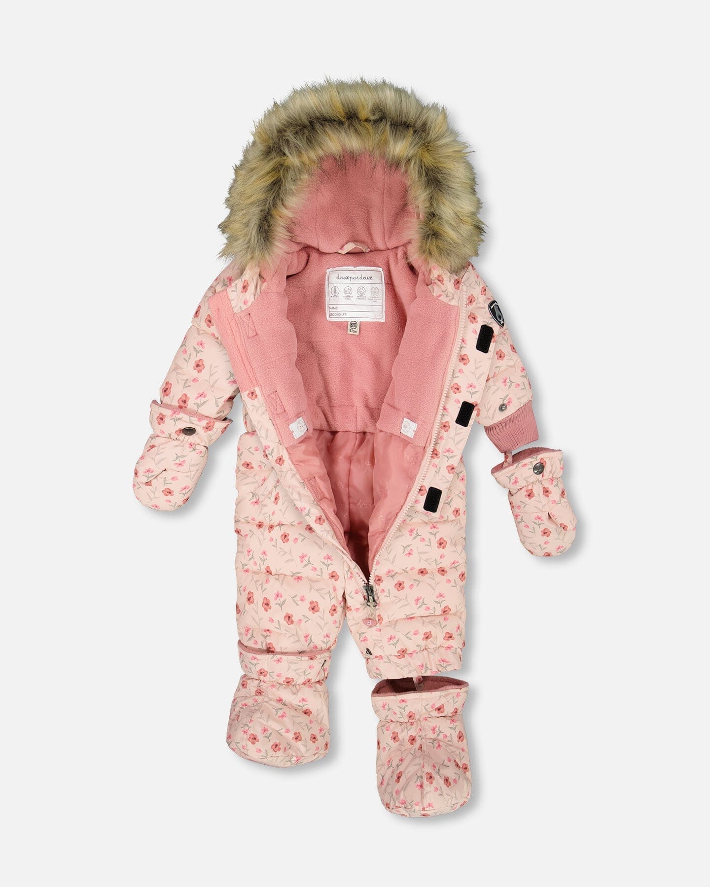 One-Piece Baby Original Puffy Snowsuit Pink Mini Flowers-2