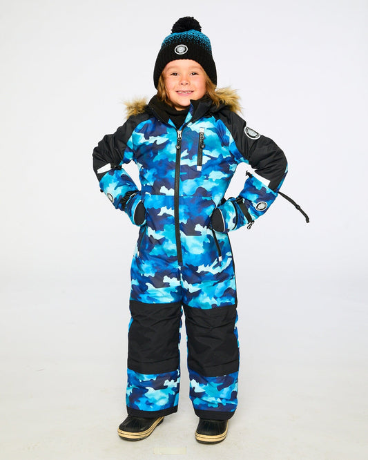 One-Piece Play Snowsuit Teal Blue Camouflage-1