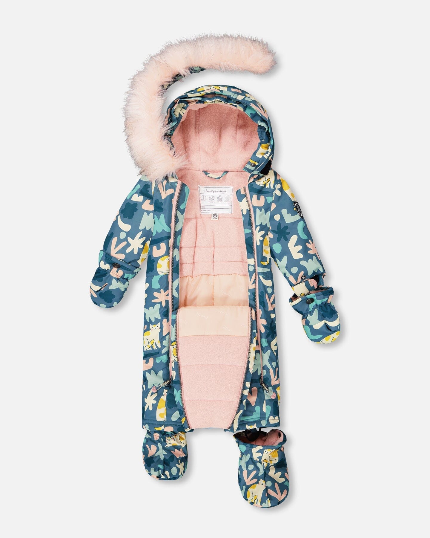 One-Piece Baby Play Snowsuit Designed For Car Seat Green Cat Print-2