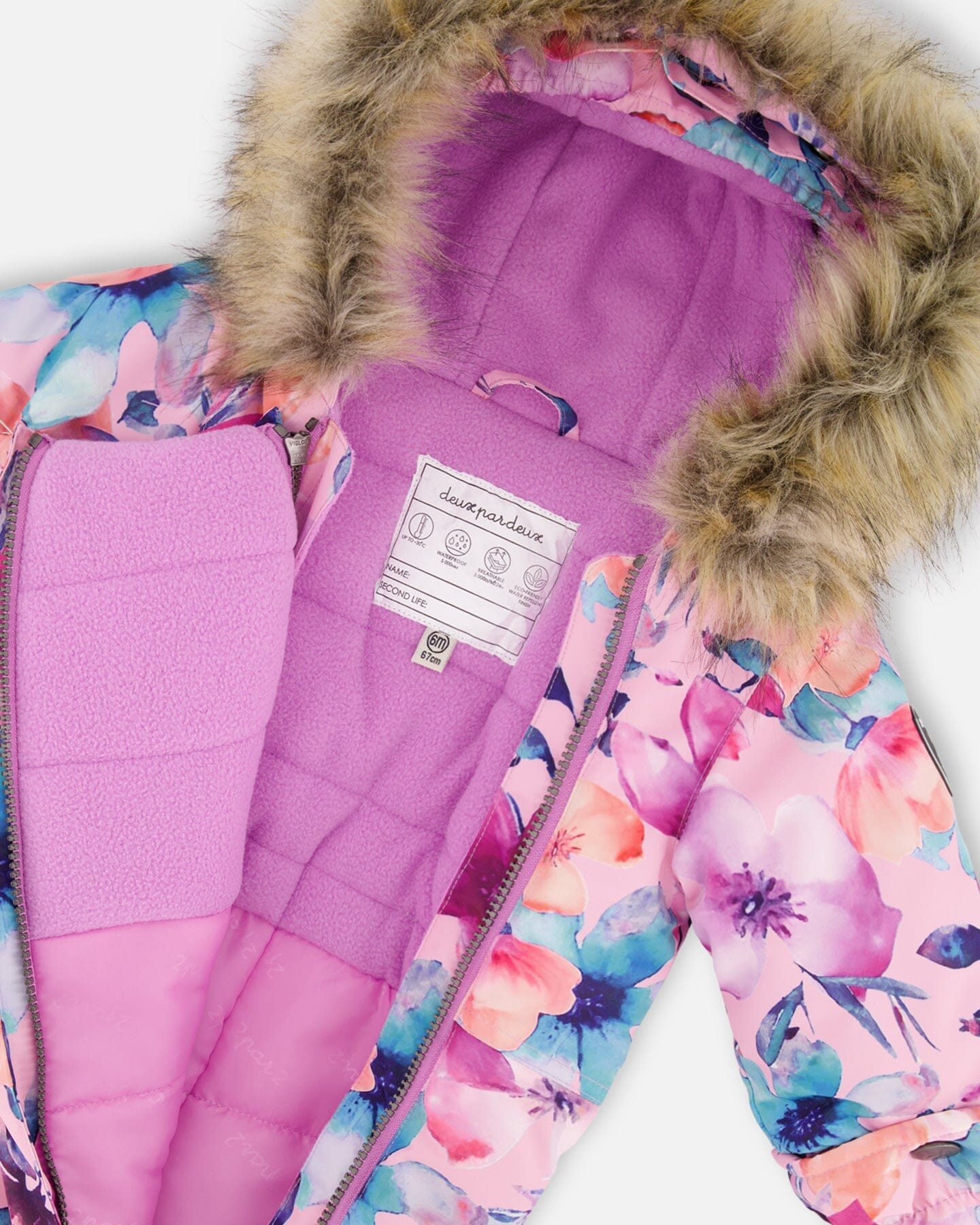 One-Piece Baby Play Snowsuit Designed For Car Seat Pink Watercolor Flower Print-4