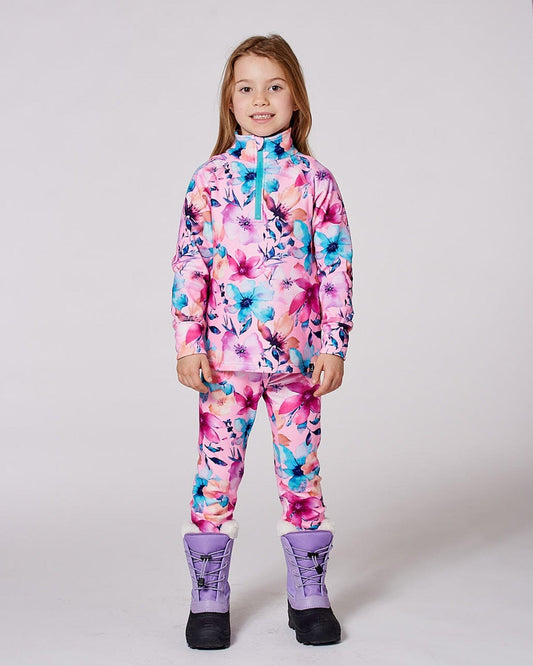 Two-Piece Thermal Underwear Set Pink Watercolor Flower Print-1