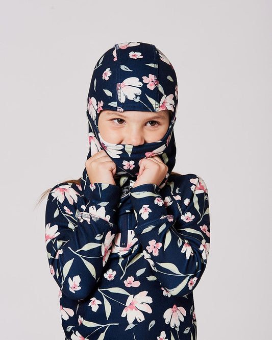 Brushed Jersey Balaclava Navy Flower Print-1