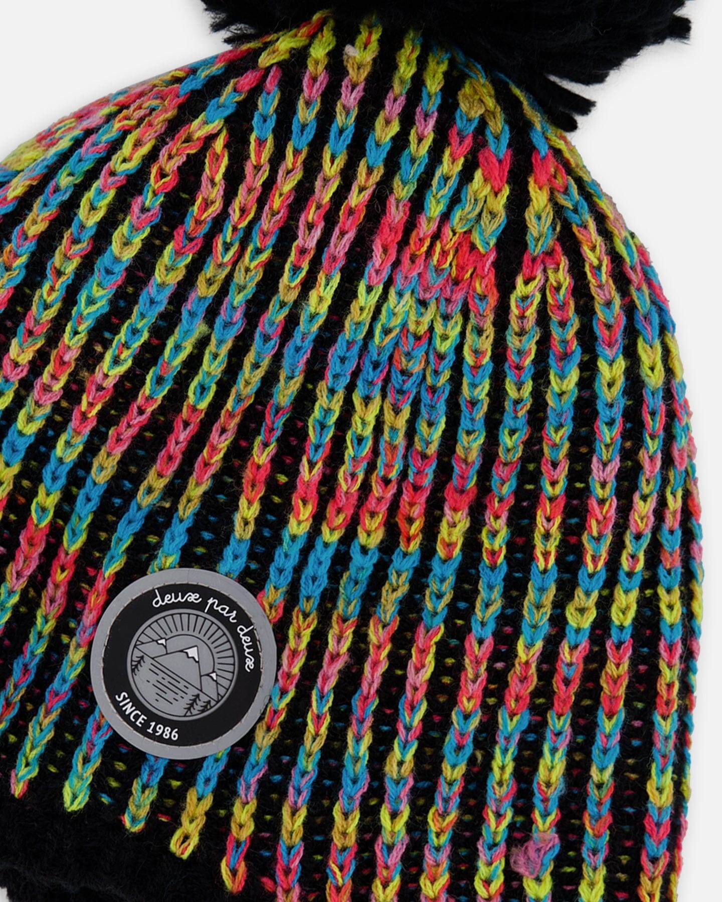 Lined Peruvian Knit Pompom Hat Black And Multicolor-3