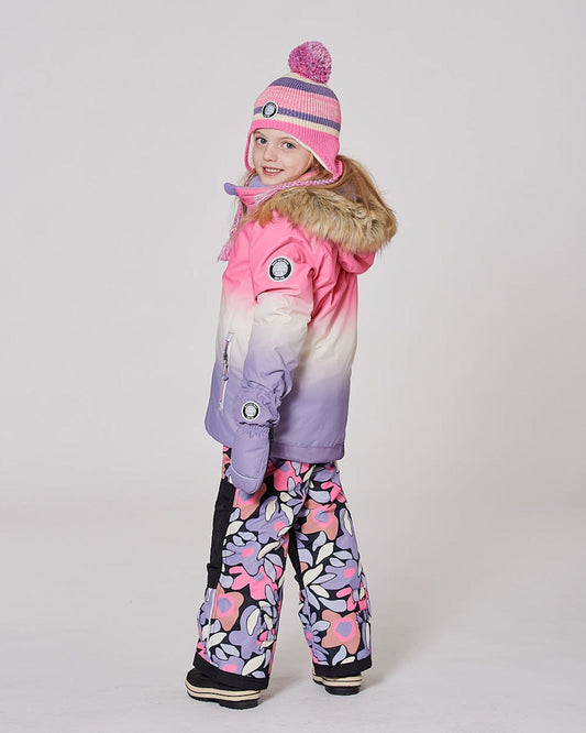 Lined Peruvian Knit Pompom Hat Pink And Purple-1