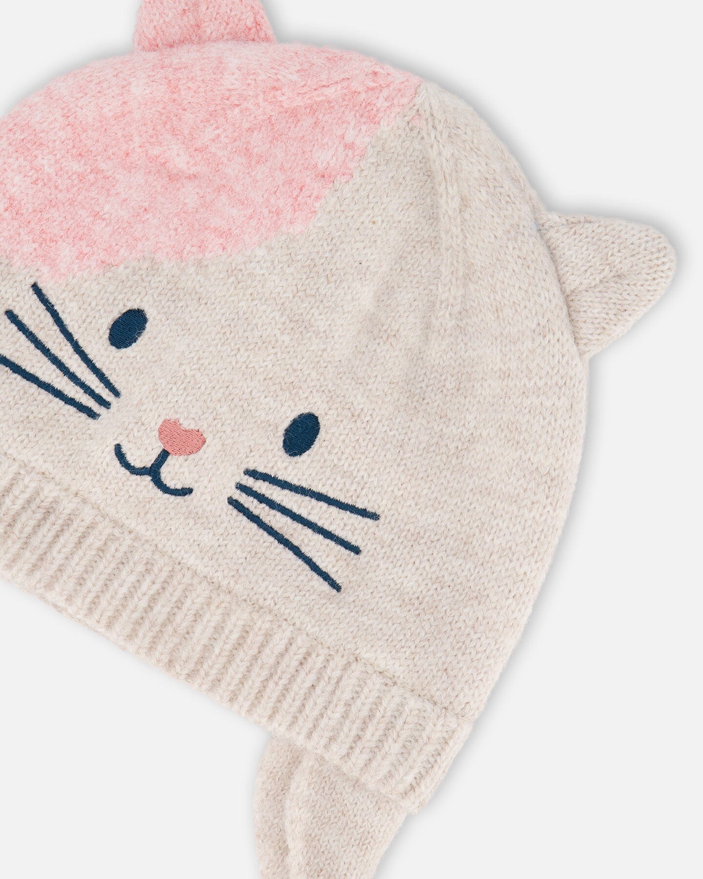 Lined Knit Hat With Ears Off-White And Pink-4