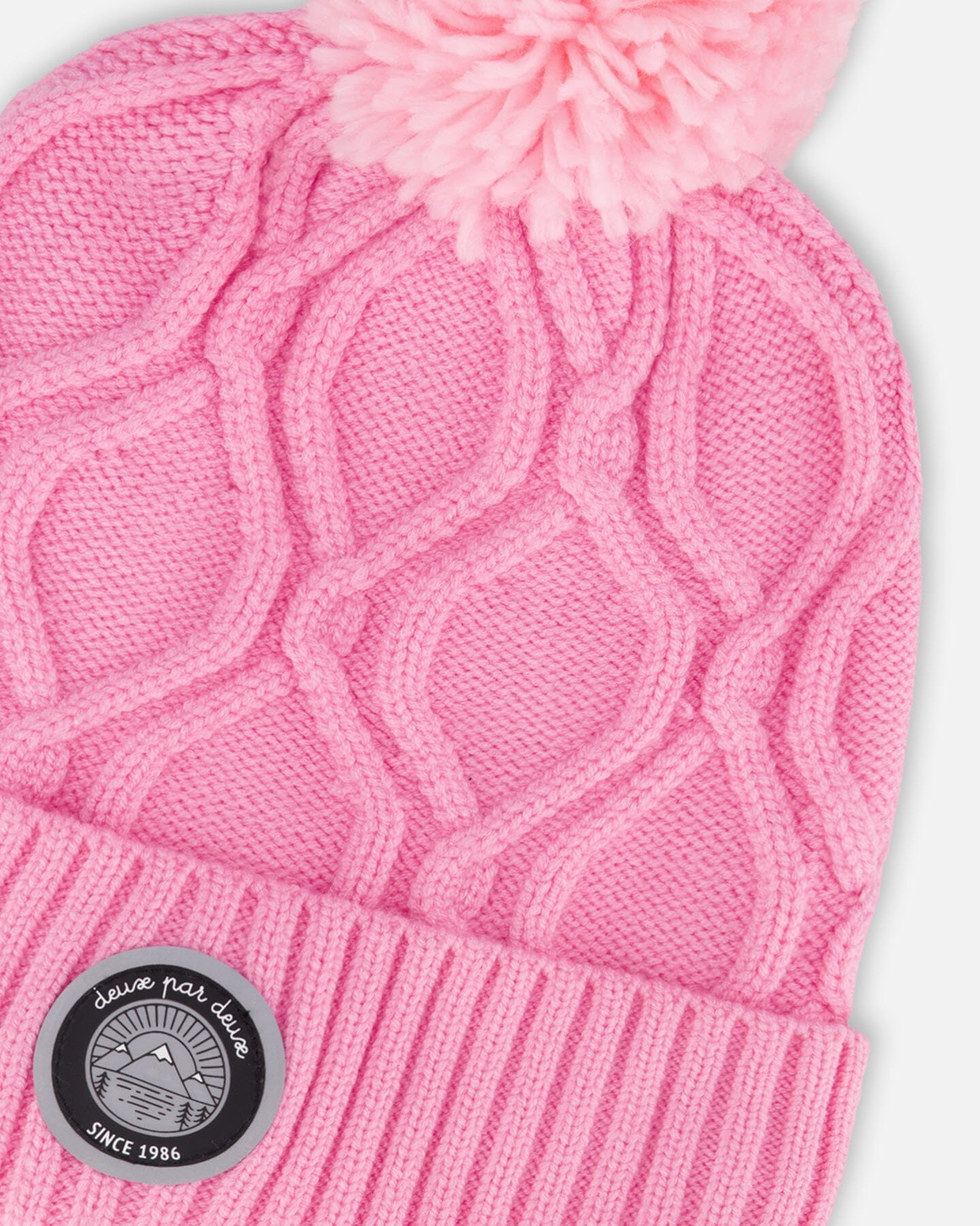 Lined Knit Pompom Hat Pink-3