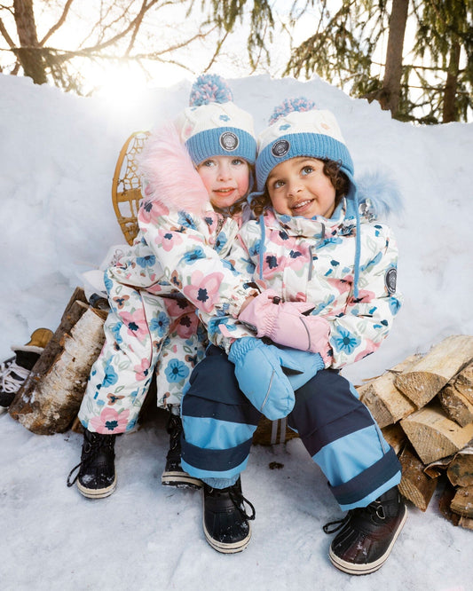 Lined Knit Hat With Ears Off-White And Blue-1