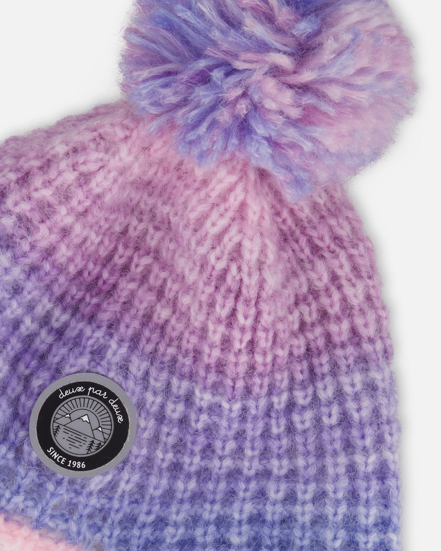 Lined Peruvian Knit Pompom Hat Blue, Purple And Pink-3