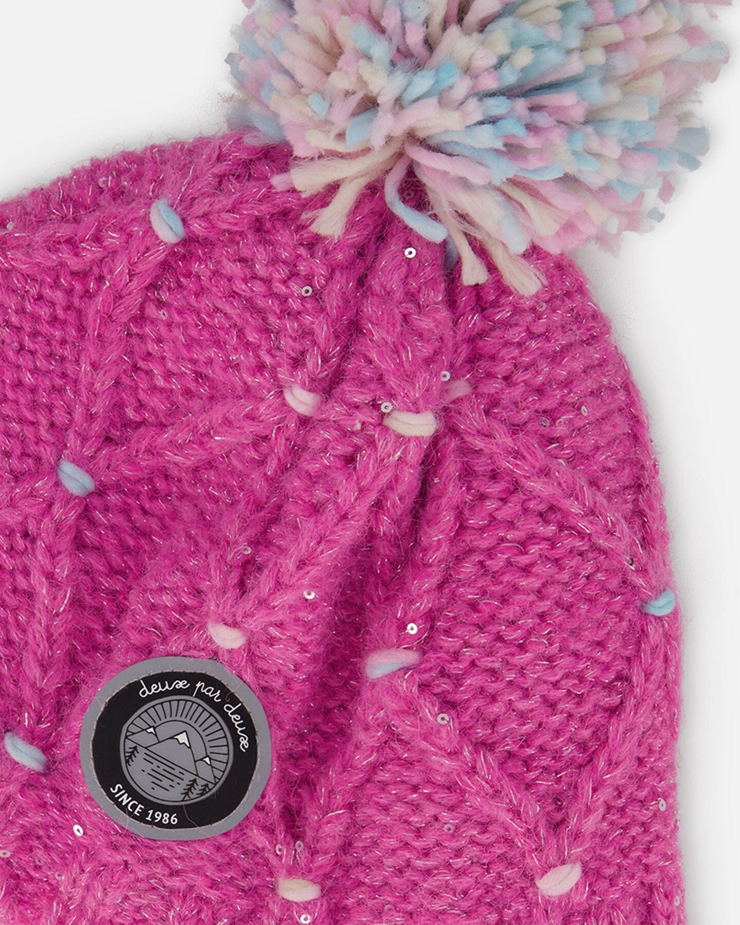 Lined Peruvian Knit Hat With Pompom Pink And Multicolor-3
