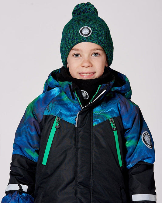 Lined Knit Pompom Hat Black And Blue-1