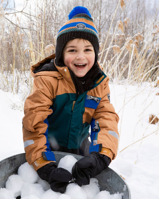 Lined Peruvian Knit Pompom Hat Black, Blue And Brown-1