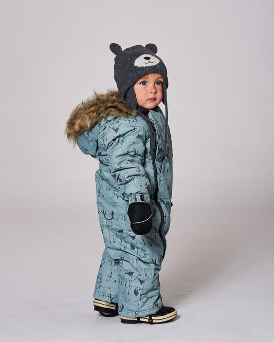 Lined Knit Hat With Ears Gray-1