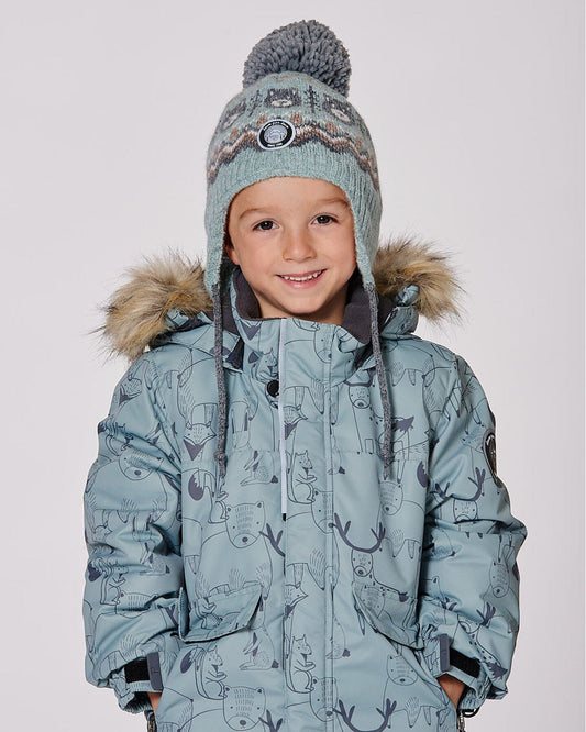 Lined Peruvian Knit Pompom Hat Gray And Sage-1