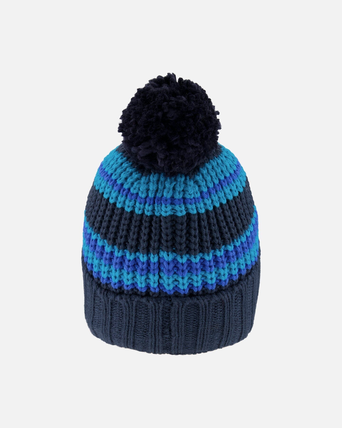 Lined Knit Winter Hat With Pompom Black And Blue-2