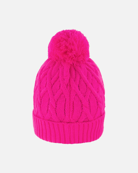 Lined Knit Pompom Hat Fuchsia-1