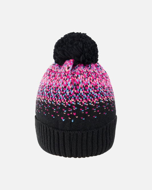 Lined Knit Pompom Hat Black And Pink-1