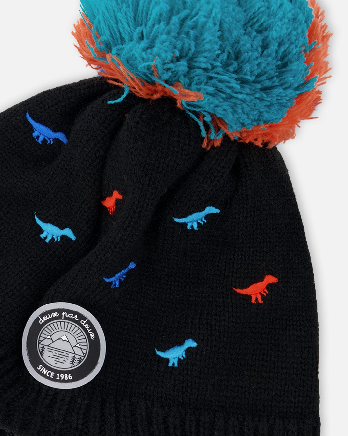 Lined Winter Peruvian Knit Hat With Pompom Black-2