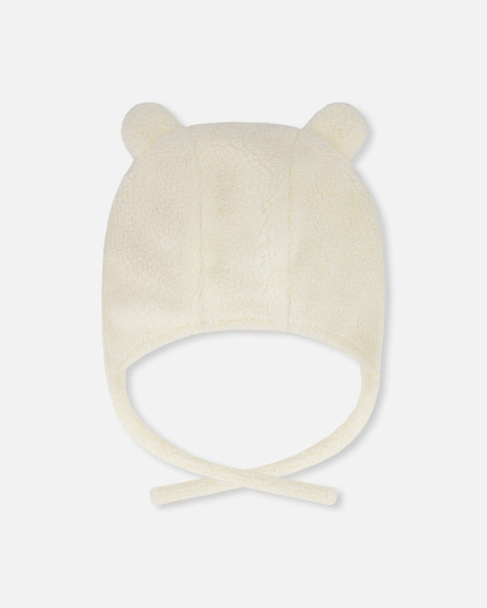 Lined Baby Sherpa Hat With Ear Flaps Off-White-1