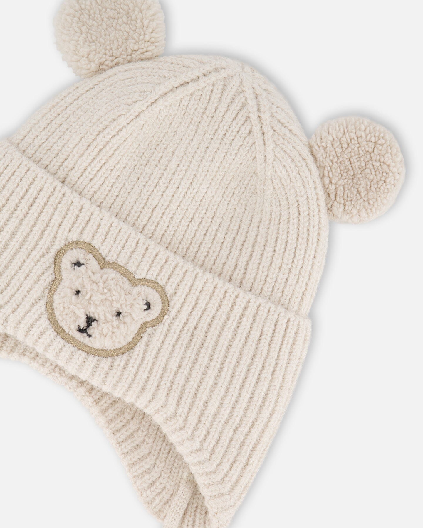 Lined Baby Winter Knit Hat With Ear Flaps Off-White-3