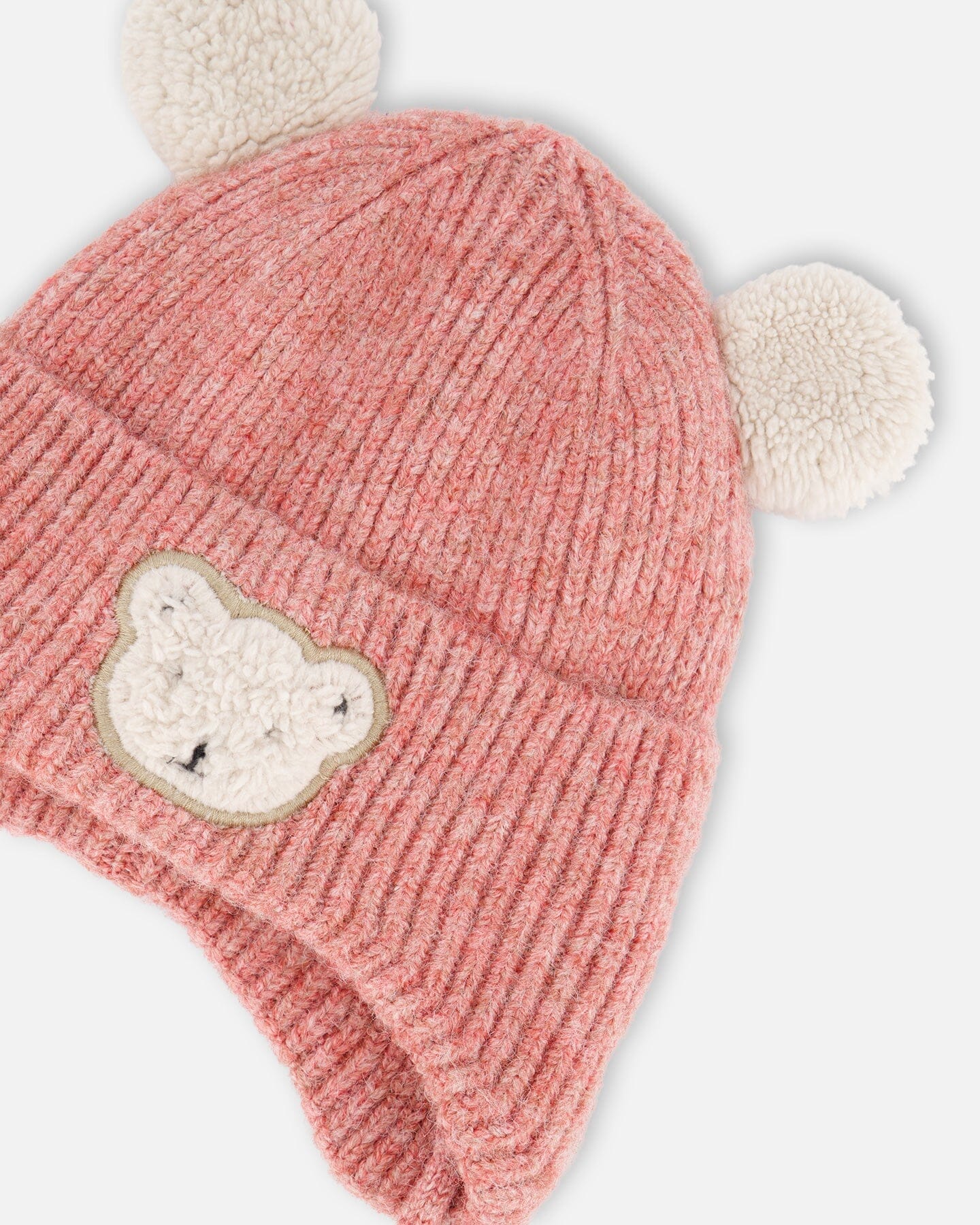 Lined Baby Winter Knit Hat With Ear Flaps Dusty Pink-4