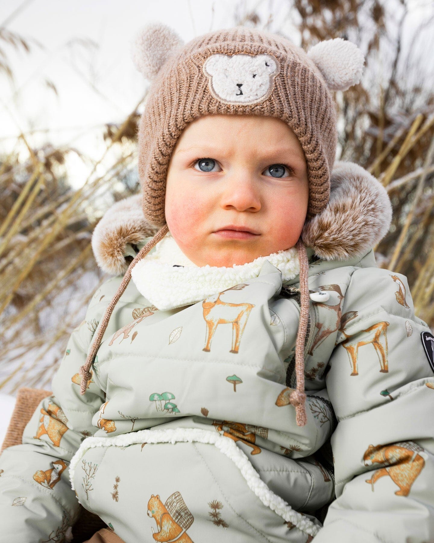 Lined Baby Winter Knit Hat With Ear Flaps Brown-1