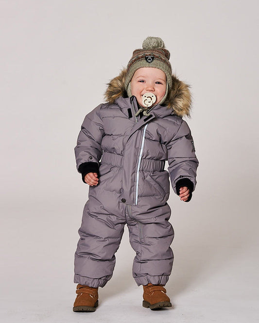 Lined Baby Knit Pompom Hat With Ear Flaps Blue Purple-1