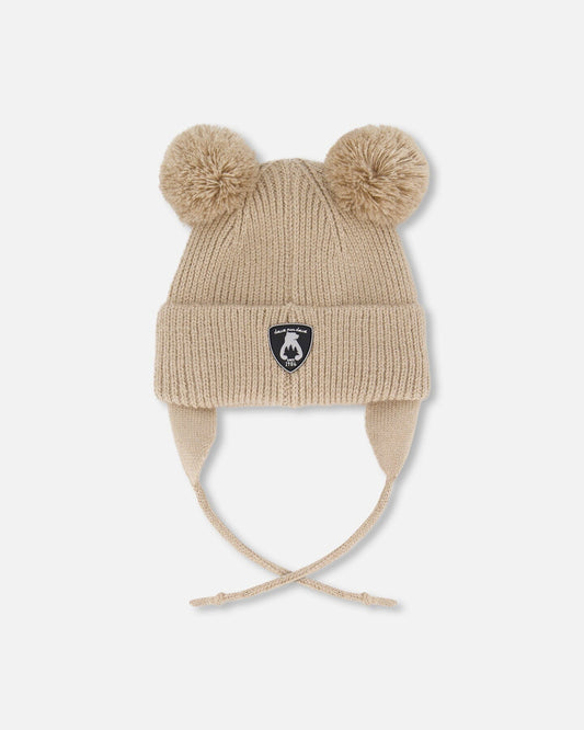 Lined Baby Knit Hat With Pompoms Chanterelle-1