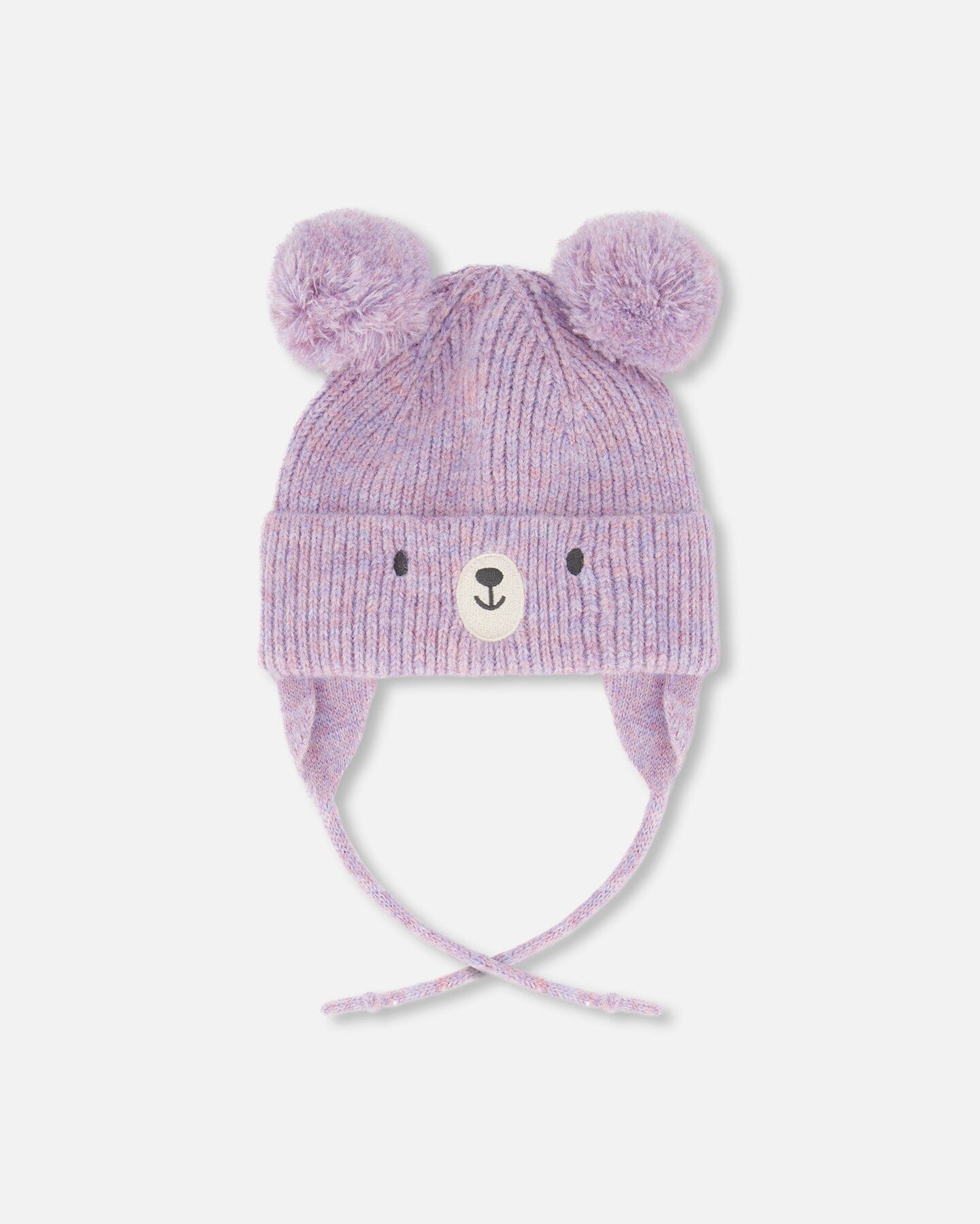Lined Baby Knit Hat With Pompoms Purple Gray-0