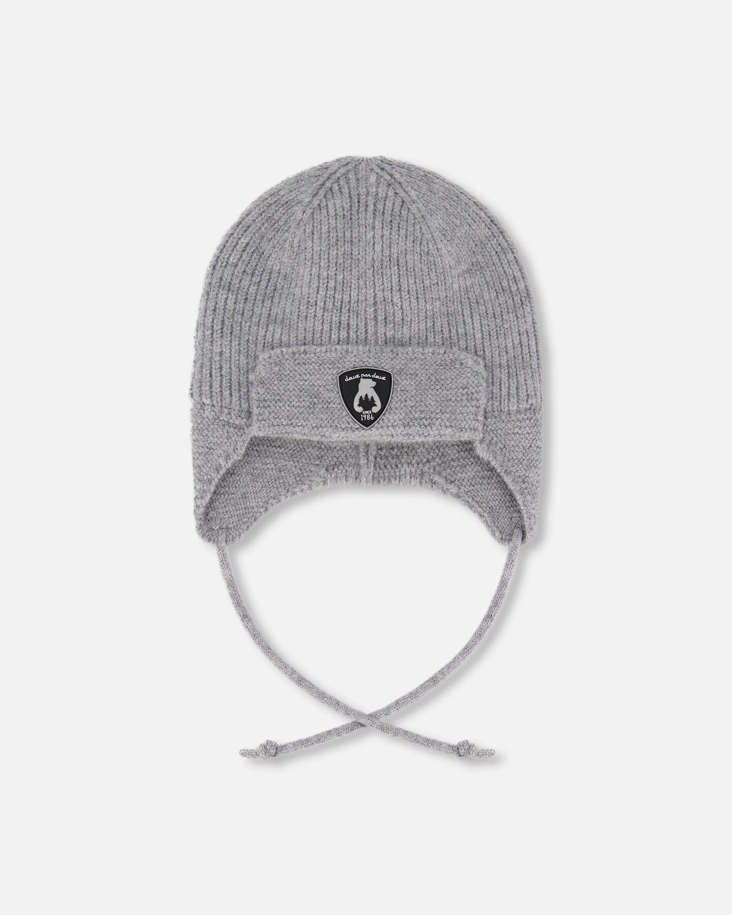 Lined Baby Knit Hat With Ears And Strings Heather Gray-0