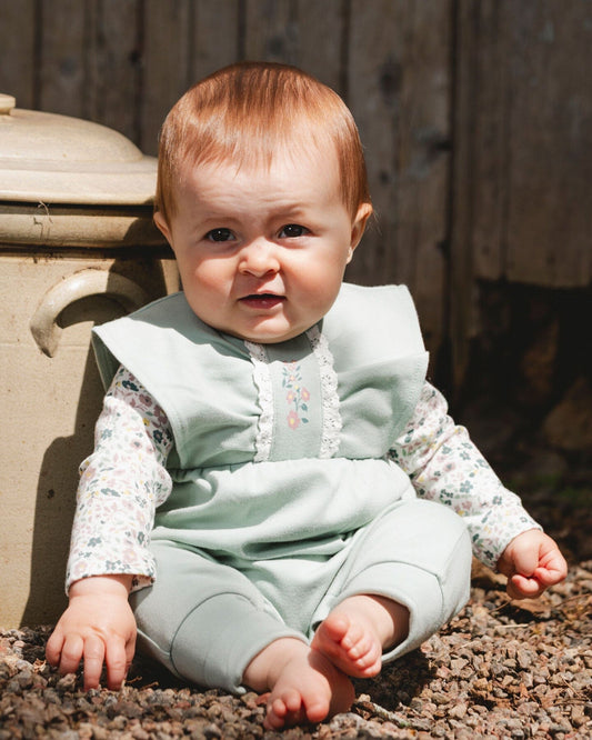 Organic Cotton Bodysuit And Sleeveless Overalls Set Jade Green-1