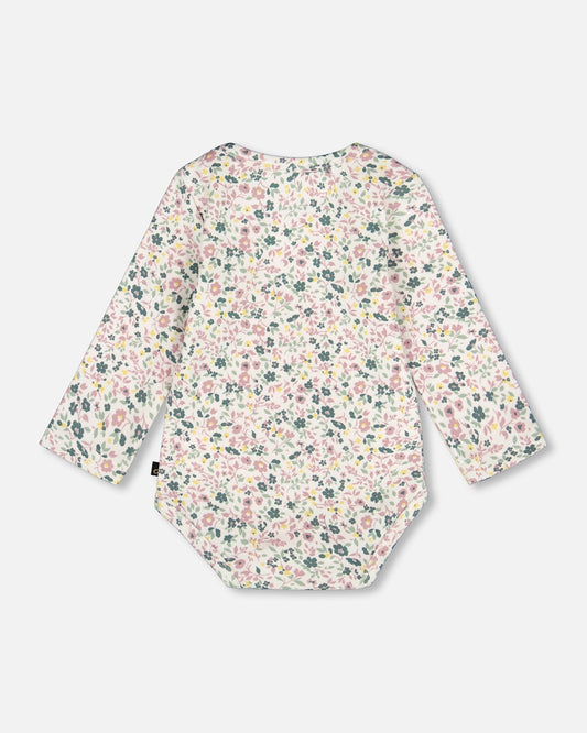Organic Cotton Long Sleeve Romper Off-White Floral-1
