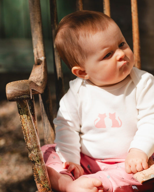 Organic Cotton Long Sleeve Romper Off-White Floral-1