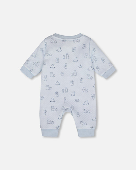 Organic Cotton One-Piece And Baby Romper Blue Bear Print-1